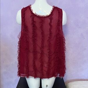 Anthropologie Burgundy Ruffle Sleeveless Top
